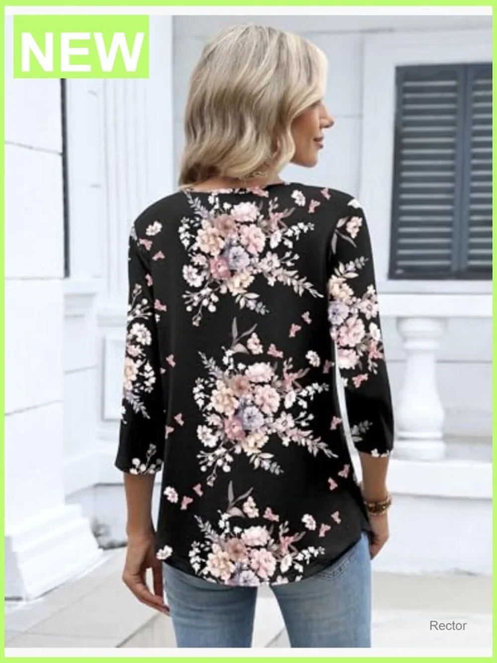 3/4 Sleeve V Neck Tunic Blouse Dressy Casual Work Top - Picture 5 of 7